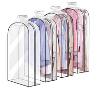 AMFUN Garment Bags, 4PCS Full Clear Dustproof Garment Bags, Moth Proof Clothes Covers with Zip, Waterproof Suit Storage Bags for Coats, Jackets, Dress (102 x 60cm)