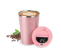 AMFUN Insulated Travel Mug, 380ml Led Temperature Display, Reusable Leakproof, Stainless Steel Coffee Mug for Hot & Cold Drinks (Pink)