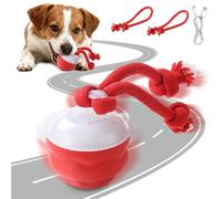 AMFUN Interactive Dog/Cats Toys,Moving Smart Automatic Rolling Ball,Interactive Dog Toys with Two Chew Ropes,USB Rechargeable dog ball for Small Dogs (Red)