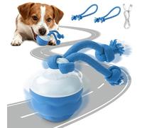 AMFUN Interactive Dog/Cats Toys,Moving Smart Automatic Rolling Ball,Interactive Dog Toys with Two Chew Ropes,USB Rechargeable dog ball for Small Dogs (Blue)