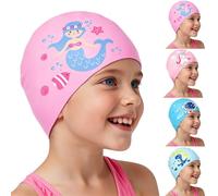 AMFUN Kids Swimming Cap 4-12 Years, Gradient Silicone Swim Cap, Waterproof Anti Slip Stretchable Ear Protection, Odour Free Chlorine Resistant Comfort Fit for Pool Beach Swimming Training