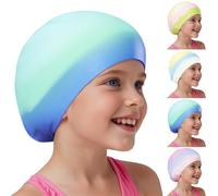 AMFUN Kids Swimming Cap 4-12 Years, Gradient Silicone Swim Cap, Waterproof Anti Slip Stretchable Ear Protection, Odour Free Chlorine Resistant Comfort Fit for Pool Beach Swimming Training