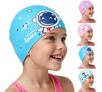 AMFUN Kids Swimming Cap 4-12 Years, Gradient Silicone Swim Cap, Waterproof Anti Slip Stretchable Ear Protection, Odour Free Chlorine Resistant Comfort Fit for Pool Beach Swimming Training