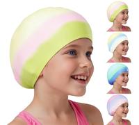 AMFUN Kids Swimming Cap 4-12 Years, Gradient Silicone Swim Cap, Waterproof Anti Slip Stretchable Ear Protection, Odour Free Chlorine Resistant Comfort Fit for Pool Beach Swimming Training