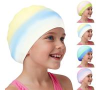 AMFUN Kids Swimming Cap 4-12 Years, Gradient Silicone Swim Cap, Waterproof Anti Slip Stretchable Ear Protection, Odour Free Chlorine Resistant Comfort Fit for Pool Beach Swimming Training