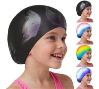 AMFUN Kids Swimming Cap 4-12 Years, Gradient Silicone Swim Cap, Waterproof Anti Slip Stretchable Ear Protection, Odour Free Chlorine Resistant Comfort Fit for Pool Beach Swimming Training