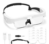 Amfun Magnifying Glasses with Light, 0.75X to 4X Magnifying Glass with 5 Detachable Lenses, Rechargeable Hands Free Lighted Head Magnifier Glass for Reading, Close Work, Hobbies, Handicraft (White)