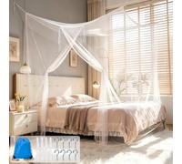 AMFUN Mosquito Net, 200 * 220 * 200cm 4 Corner Post Bed Canopy for Single Double King Size Bed, Anti-Insect Hanging Net with fine mesh for Indoor or Outdoor, Bedroom, Travel, Camping (White)