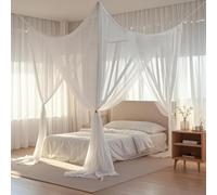 AMFUN Mosquito Net, 210 * 190 * 240cm 4 Corner Post Bed Canopy for Single Double King Size Bed, Anti-Insect Hanging Net with fine mesh for Indoor or Outdoor, Bedroom, Travel, Camping (White)