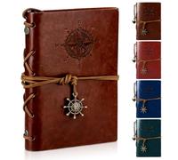 AMFUN PU Leather Notebook A5, Vintage Leather Book with Refillable Inner Core, Beautiful Vintage Notebook, Travel Journal, Diary, Sketchbook, Ring Binder(Reddish-brown)