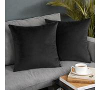 AMFUN Set of 2 Velvet Cushion Covers,Black 45 x 45 cm Luxury Velvet Square Throw Pillow Cases, Decorative Throw Pillowcases with Invisible Zipper, for Livingroom Sofa Bedroom