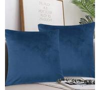 AMFUN Set of 2 Velvet Cushion Covers, Navy Blue 45 x 45 cm Luxury Velvet Square Throw Pillow Cases, Decorative Throw Pillowcases with Invisible Zipper, for Livingroom Sofa Bedroom