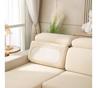 AMFUN Stretch Sofa Seat Cushion Cover, Non-Slip Couch Cushion Covers with 2 Straps,Caravan Seat Cover Stretch,Replacement for Individual Cushion Furniture Protector(Beige, W 95-120 cm, D 45-65 cm)