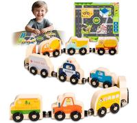 AMFUN Toys for Toddlers, Montessori Toys Magnetic Wooden Train Set for Boys Girls, Educational Toy Gift for Age 3+ kids, Wooden Traffic Train with Game Map, Birthday for Toddlers