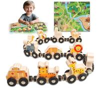 AMFUN Toys for Toddlers, Montessori Toys Magnetic Wooden Train Set for Boys Girls, Educational Toy Gift for Age 3+ kids, Wooden Animals Train with Game Map, Birthday for Toddlers