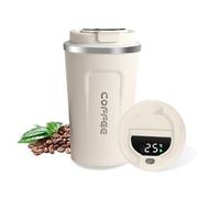 AMFUN Travel Mug, 380ml Insulated Coffee Cup With LED Temperature Display, Reusable Leakproof Tumbler, Stainless Steel for Hot & Cold Drinks (White)