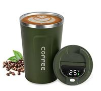 AMFUN Travel Mug, 380ml Insulated Reusable Leakproof Car Coffee Cup, Led Temperature Display Tumbler, Stainless Steel Mug for Hot & Cold Beverages (Green)