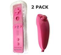 AMG GLOBAL 2 x Remote Controller Built in Motion Plus 2 x Nunchuck Controller for Nintendo Wii Remote WII + FREE SILICONE COVER (Hot Pink)