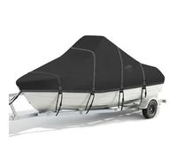 AMGJ Center Console Boat Cover, Heavy Duty 600D Marine Grade Polyester Canvas, Waterproof Trailerable Boat Cover Fits V-Hull Fishing Boats, Anti-UV Protection,Black,22~24ft (108" Beam)