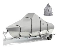 AMGJ Center Console Boat Cover, Heavy Duty 600D Marine Grade Polyester Canvas, Waterproof Trailerable Boat Cover Fits V-Hull Fishing Boats, Anti-UV Protection,Grey,16~18.5ft (98" Beam)