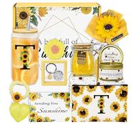 Amgkonp 12pcs Personalized Gifts for Women,Sunflower Initial Glass Cup,Sunshine Get Well Soon for Teacher,Mom,Her,Sister,Birthday Gifts for Women-T