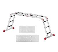 AMHANCIBLE Ladder, Multi-Purpose Folding Ladder, Aluminium Household Ladder With Two Safety Platforms, 4 x 3 Steps, 6-in-1, 340 cm Long, Support up to 150 kg, TÜV/GS certified, Silver+Red UBAL01RD