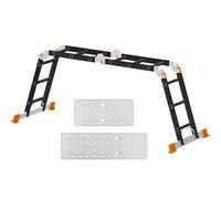 AMHANCIBLE Ladder, Multi-Purpose Folding Ladder, Aluminium Household Ladder With Two Safety Platforms, 4 x 3 Steps, 6-in-1, 340 cm Long, Support up to 150 kg, TÜV/GS certified, Orange UBAL01RN