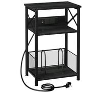AMHANCIBLE Record Player Stand with Charging Station, Vinyl Record Storage | Vinyl Record Stand with Storage Cabinet, 3-Tier Side Table Hold Up to 100 Albums for Living Room,Bedroom, Black