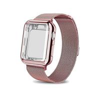 amhello Stainless Steel Magnetic Loop Band with Watch Face Case Compatible with Apple Watch 40 mm all models, Strap Metal Mesh Wristband Sport fit for Aple Watch 40mm Series SE 5 6 4 3 2 1 Baby Pink