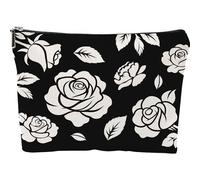 AMHGLW Makeup Bag For Woman,Makeup Bag Organizer,Cosmetic Pouch-Multifunctional Toiletry Bag-Black & White Flower Full Print Canvas Zipper Cosmetic Bag-Gift For Family & Friends-A09, multicolor