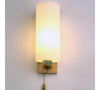 AMHIL E27 Oak Strip Wall Lamp Milky White Glass Lampshade with Pull Switch Wall Light High Light Transmittance Corridor Lights Decorate Living Room Restaurant Cafe