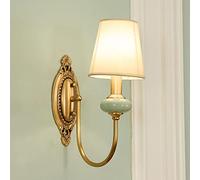 AMHIL Modern Elegant Wall Lamp Fabric Post-Modern Wall Lantern E14 Single Head Wall Light Indoor Copper Wall Sconces with Linen Lampshade for Bedroom Living Room