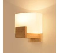 AMHIL Modern Glass Wall Sconce Indoor Wooden Wall Lamp Milky White Glass Lampshade Wall Mounted Light Bedrooom Living Room Study Room Wall Lantern Astigmatism Lamp