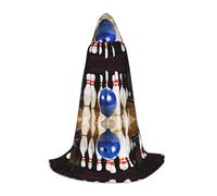 AMHMNZDXH Bowling Print Hooded Cape For Teenagers For Halloween, Cosplay, Party, Dance