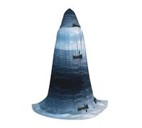 AMHMNZDXH Cruise Ship Print Hooded Cape For Teenagers For Halloween, Cosplay, Party, Dance