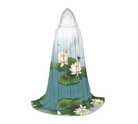 AMHMNZDXH Dragonfly With Water Lily Print Hooded Cape For Teenagers For Halloween, Cosplay, Party, Dance