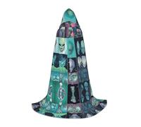 AMHMNZDXH Green Alien Print Hooded Cape For Teenagers For Halloween, Cosplay, Party, Dance