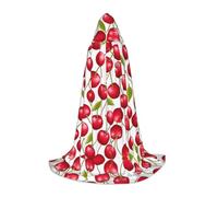 AMHMNZDXH Red Cherries Print Hooded Cape For Teenagers For Halloween, Cosplay, Party, Dance