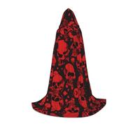 AMHMNZDXH Red Skulls Print Hooded Cape For Teenagers For Halloween, Cosplay, Party, Dance