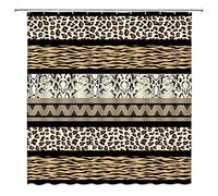 AMHNF Leopard Print Shower Curtain African Animal Leopard Skin Pattern Stripes Patchwork Creative Art Home Bathroom Decor Quick Dry Fabric Curtain with 12 Hooks，70x70 Inch，Brown Black Tan