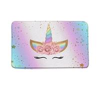AMHNF Unicorn Bath Mat Rainbow Star Magic Head Pink Flower Girl Baby Kids Bathroom Microfiber Memory Foam Bathroom Decor Rug Non Slip Absorbent Doormat Kitchen Toilet Floor Rug,19.7" x 31.5"