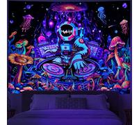 Amhokhui Blacklight Astronaut Tapestry UV Reactive Funny DJ Music Tapestry Trippy Aesthetic Tapestriesy Galaxy Space Tapestries Flower Wall Hanging Decor for Home