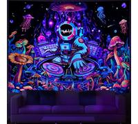 Amhokhui Blacklight Astronaut Tapestry UV Reactive Funny DJ Music Tapestry Trippy Aesthetic Tapestries Galaxy Space Tapestries Flower Wall Hanging Decor for Home