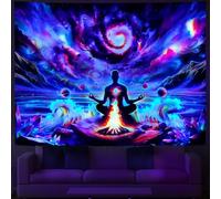 Amhokhui Blacklight Chakra Tapestry Yoga Meditation Tapestry UV Reactive Buddha Tapestries Trippy Spiritual Tapestries Hippie Aesthetic Wall Hanging Decor for Bedroom