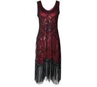 AMhomely 1920S Dresses for Women Fancy Dress Ladies Plus Size Dresses Party Sequin Tassle Midi Mesh Glitter Prom V Neck Bodycon Flapper Elegant Party Evening Gown Red L