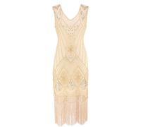 AMhomely 1920S Dresses for Women Fancy Dress Ladies Plus Size Dresses Party Sequin Tassle Midi Mesh Glitter Prom V Neck Bodycon Flapper Elegant Party Evening Gown Khaki S