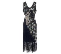 AMhomely 1920'S Fancy Dress Women Gatsby Plus Size Ladies Vintage Night Dresses Sequin Tassle Midi Dresses Mesh Glitter Prom V Neck Bodycon Elegant Party Evening Gown Black M