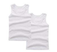 AMhomely 2 Pack Vest Top Girls-Boys Cotton Tank Top,Summer Sleeveless Tees Shirts,Soft Undershirt,Crewneck,Plain Basic Trunk Vest,Every Day Wear,PE School,Uniform A White 4-5 Years
