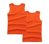 AMhomely 2 Pack Vest Top Girls-Boys Cotton Tank Top,Summer Sleeveless Tees Shirts,Soft Undershirt,Crewneck,Plain Basic Trunk Vest,Every Day Wear,PE School,Uniform A Orange 5-6 Years