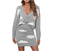 AMhomely 2 Piece Outfits Women Skirt and Top Sets Summer Party Loungewear Women's Cardigan Bodycon Skirt Sets Long Sleeved Sweater Sexy Two-piece Suit Ladies Beach Suits UK